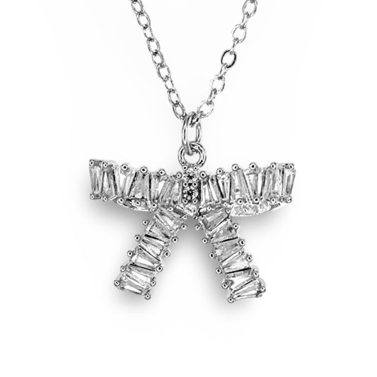Medium Baguette CZ Bow Necklace