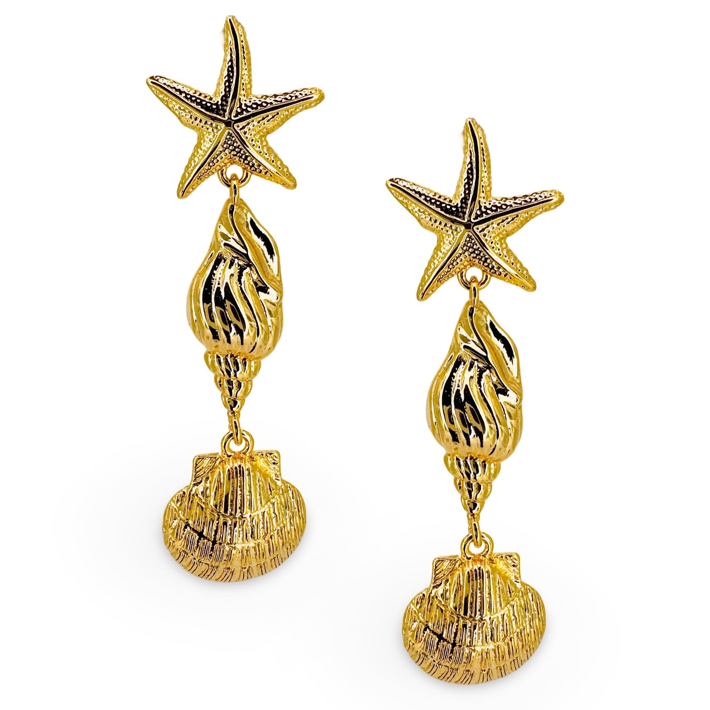 Triple Drop Starfish Seashell Earrings
