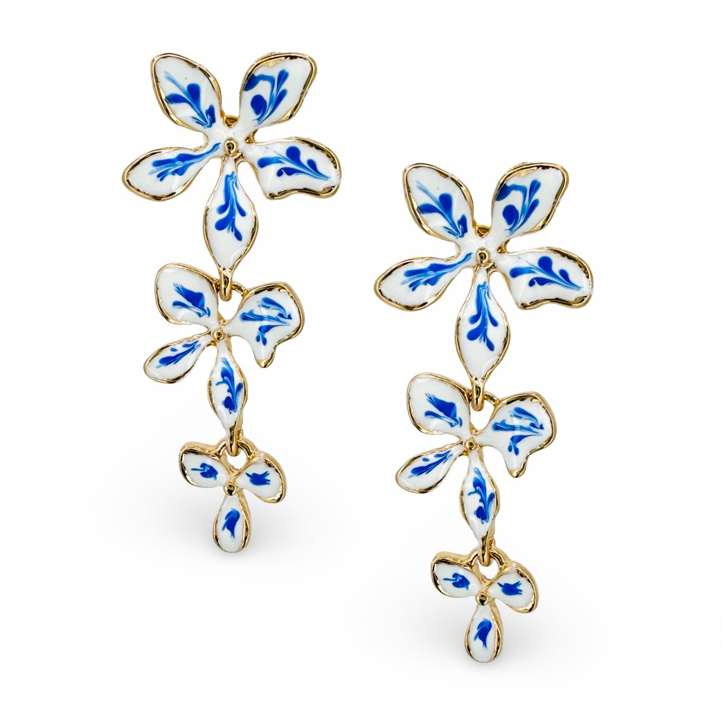 Enamel Chinoiserie Graduated Drop Earring