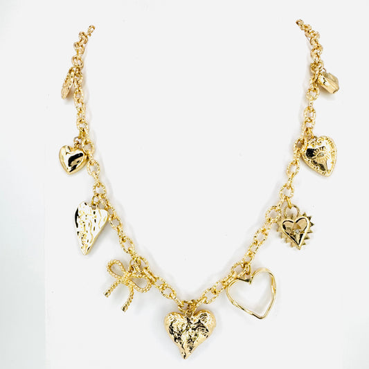 Assorted Hearts & Bow Tag Charm Necklace