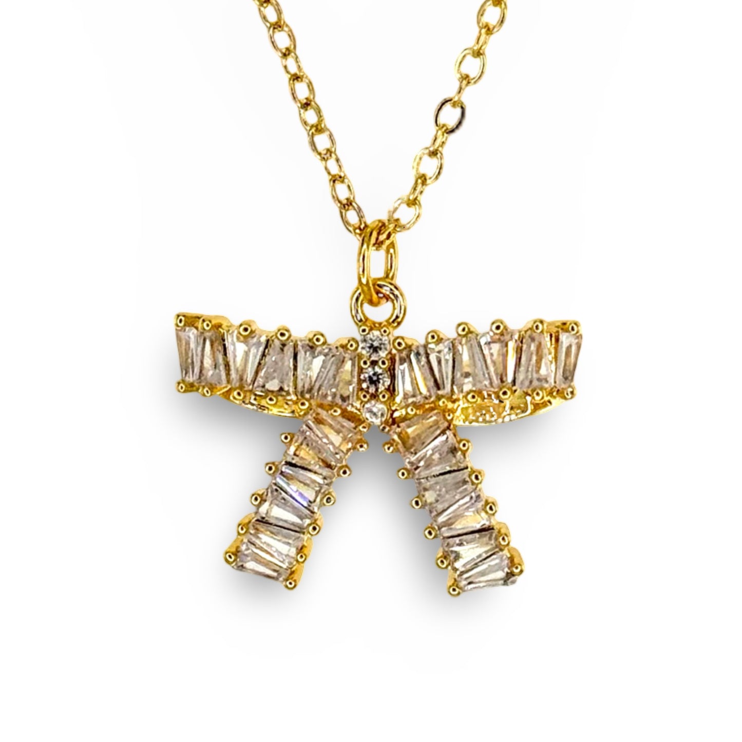 Medium Baguette CZ Bow Necklace