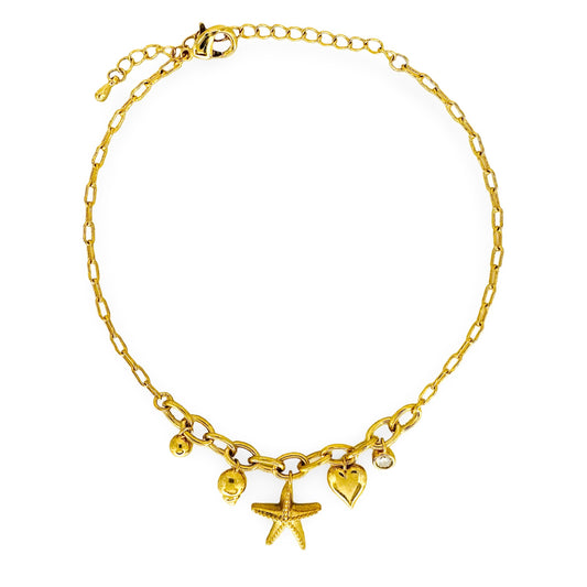 Starfish & Heart CZ Bezel Charm Bracelet