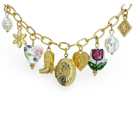 Locket & Tulip Multi Charm Necklace