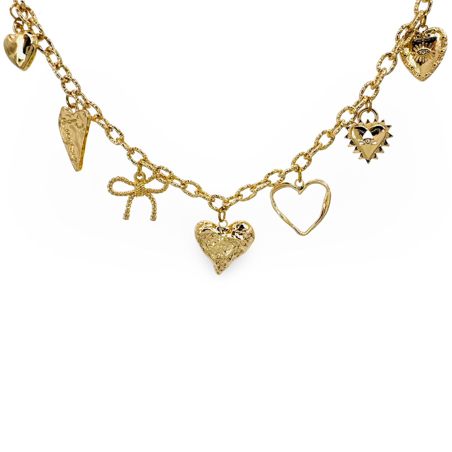 Assorted Hearts & Bow Tag Charm Necklace