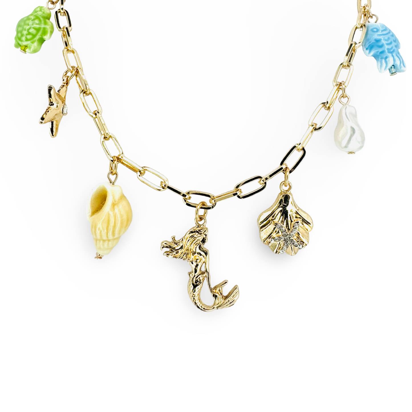 Mermaid & Ceramic Sealife Charms Necklace