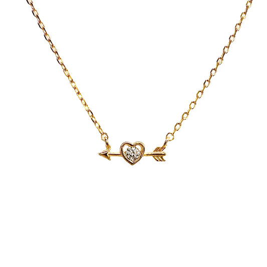 Small CZ Bezel Festoon Heart Arrow Necklace