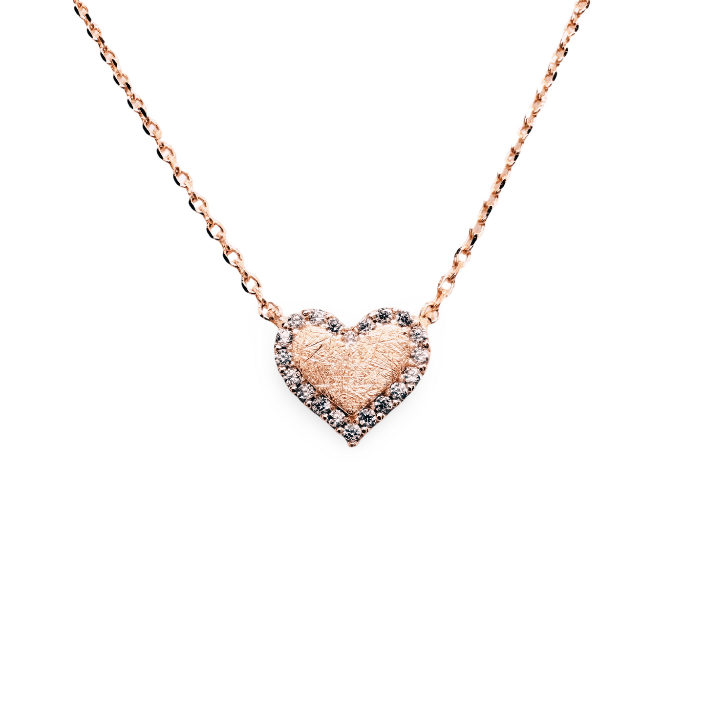 Small Etched Pave Frame Festoon Heart Necklace