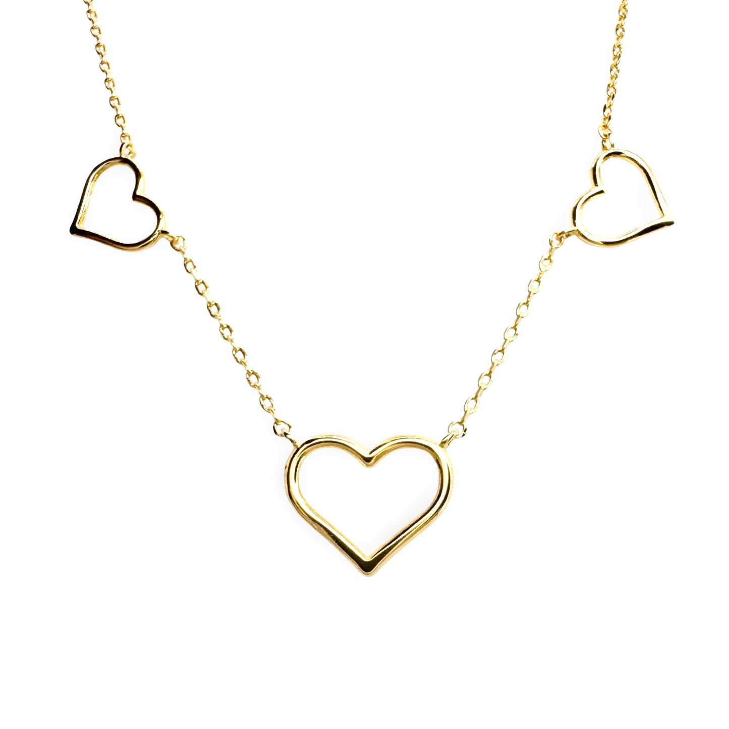 Triple Heart Outline Station Necklace