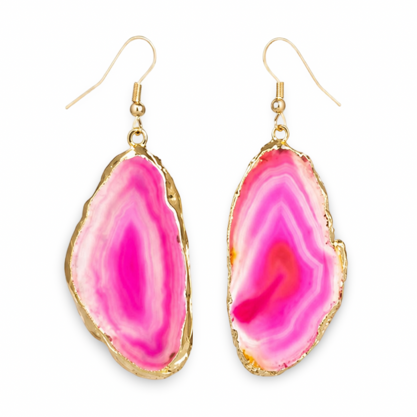 Gilded Edge Fuchsia Natural Brazilian Agate Earrings