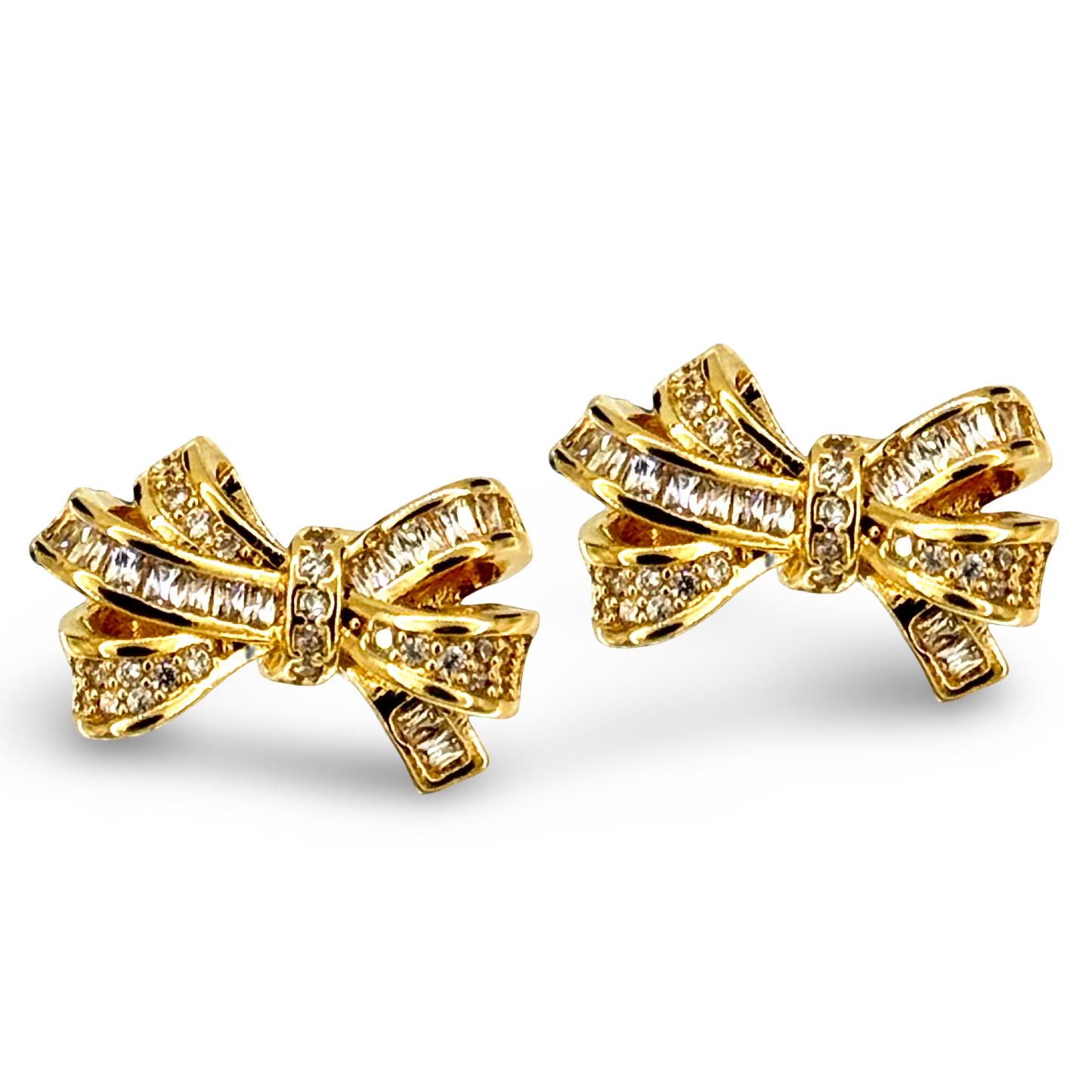 CZ Pave Baguette Cluster Bow Stud Earrings