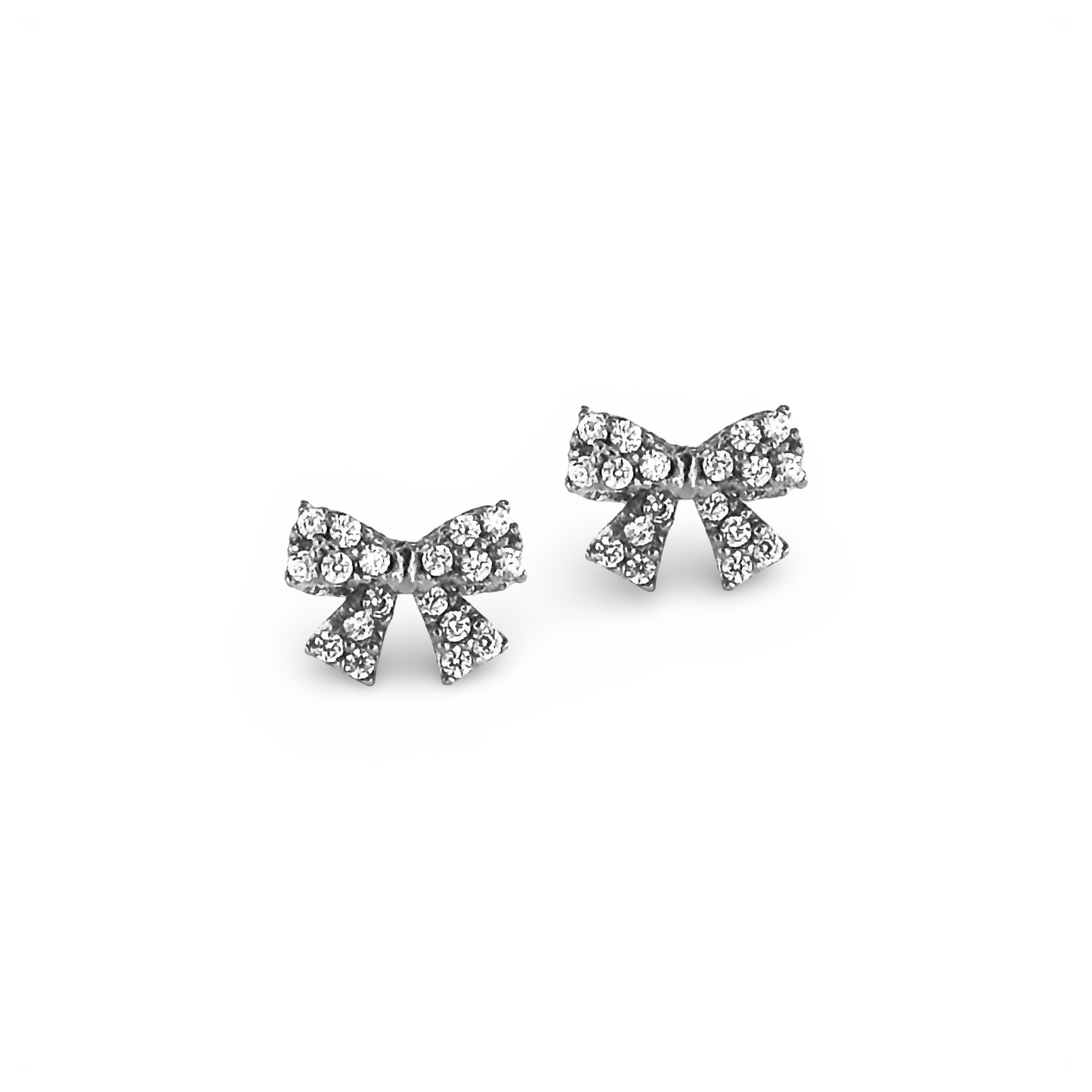 Sterling Silver Post Small Pave Bow Stud Earrings