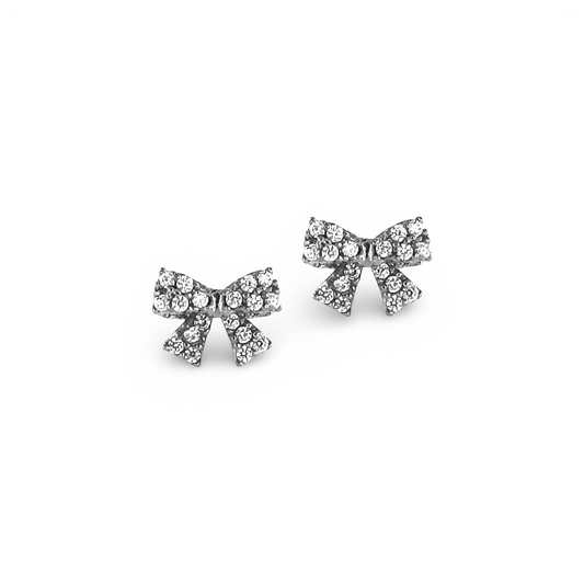 Sterling Silver Post Small Pave Bow Stud Earrings