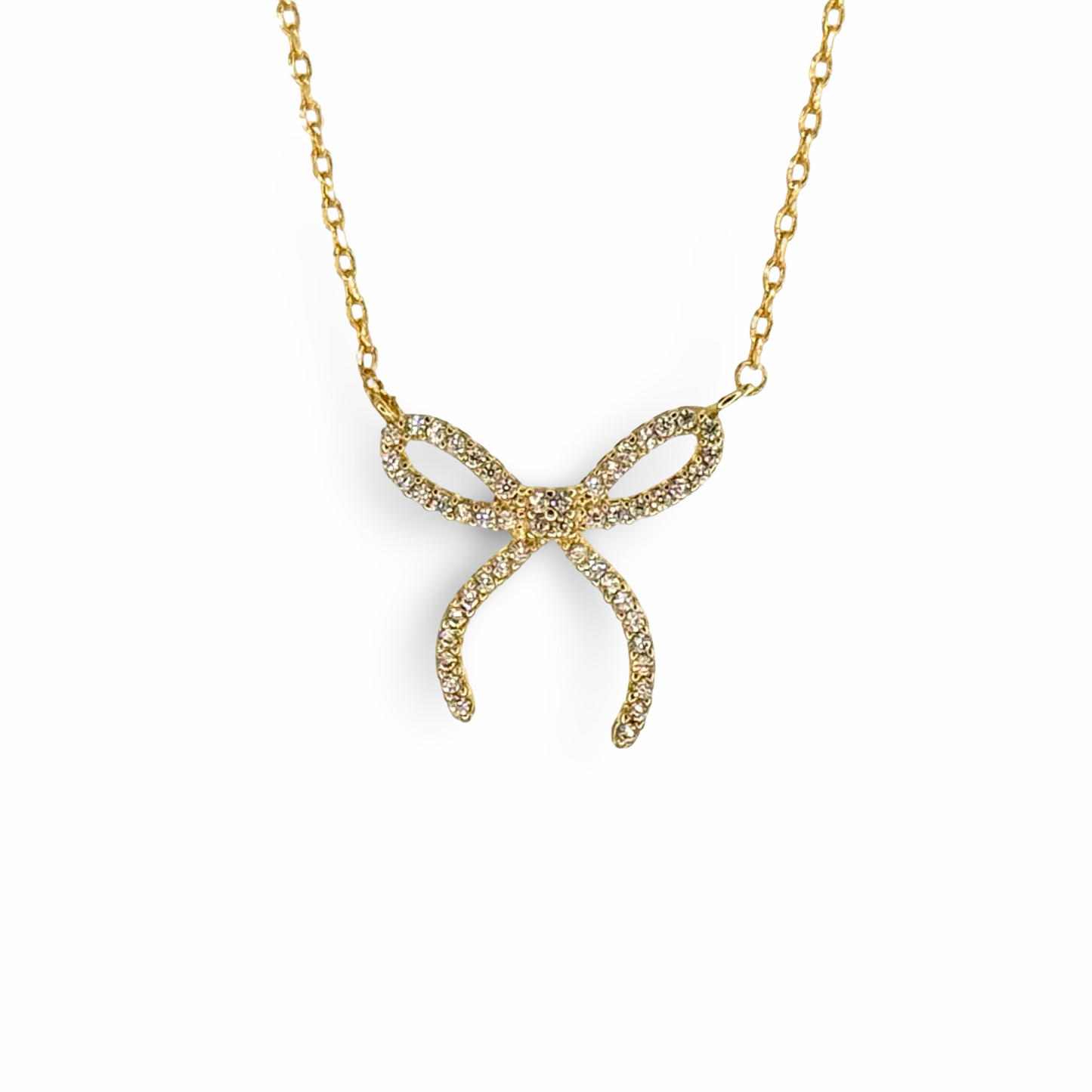 Delicate Pave Festoon Bow Necklace