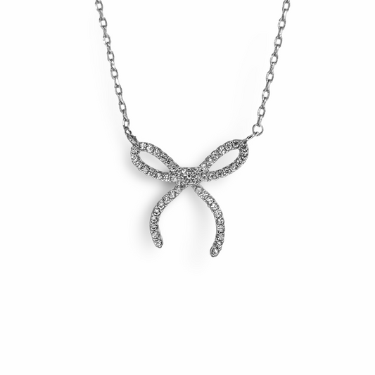 Delicate Pave Festoon Bow Necklace