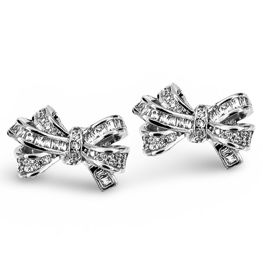 CZ Pave Baguette Cluster Bow Stud Earrings