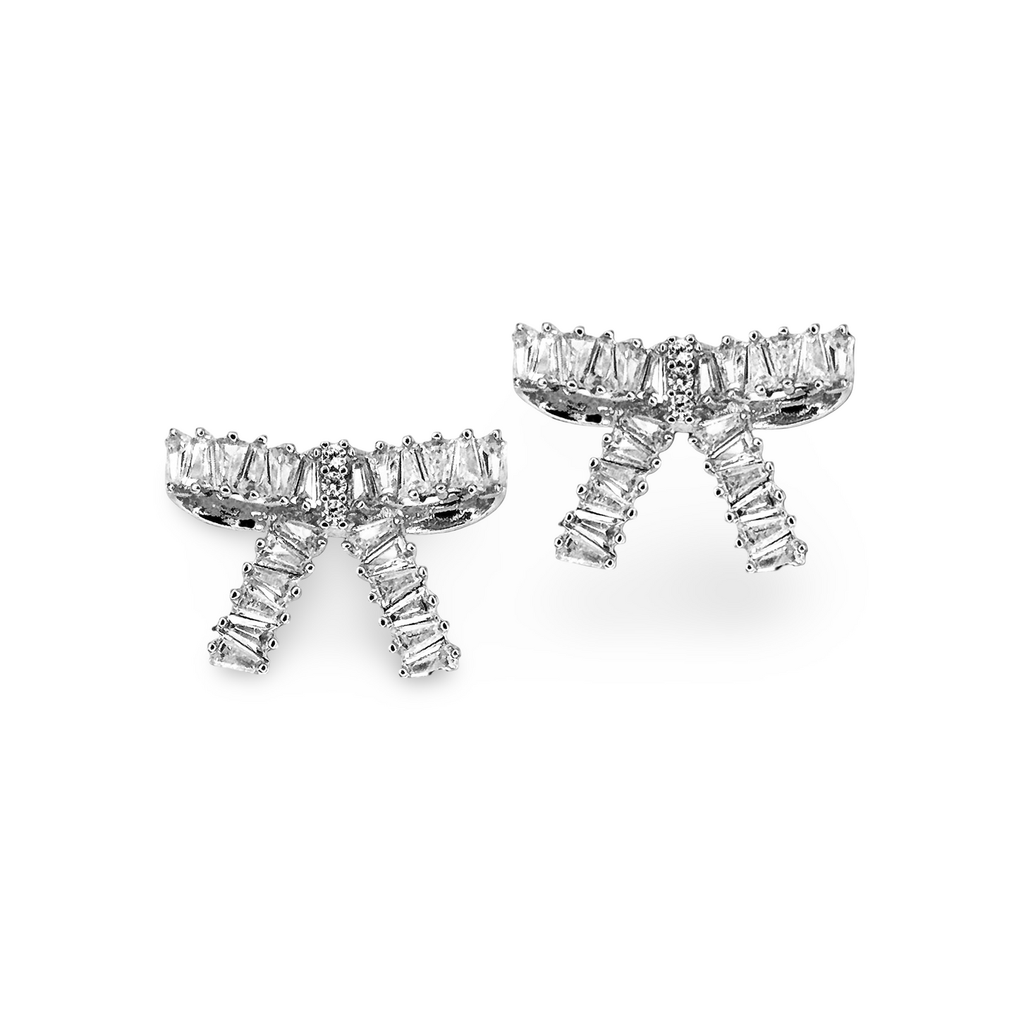 Medium Baguette CZ Bow Stud Earrings