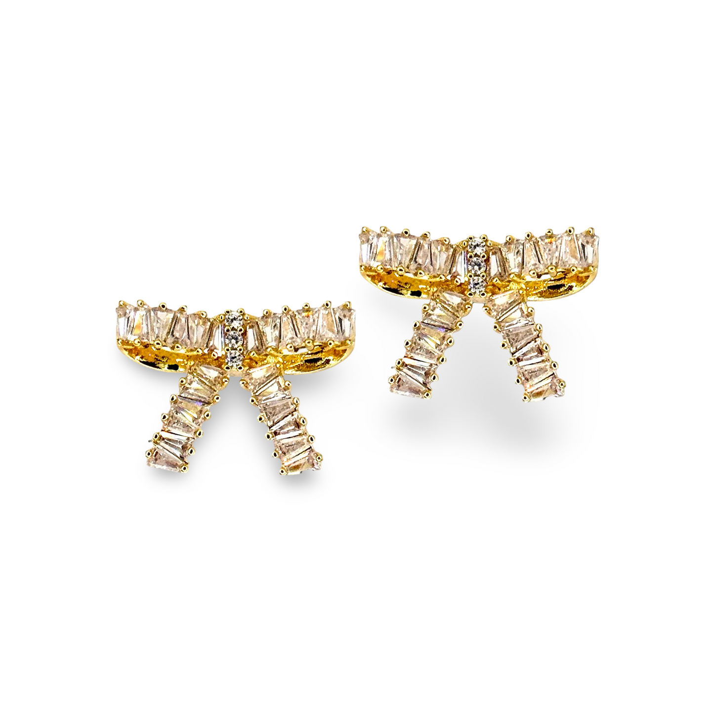 Medium Baguette CZ Bow Stud Earrings