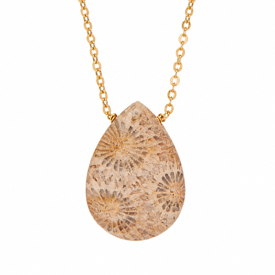 Fossil Coral Teardrop Pendant Necklace