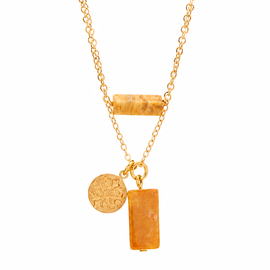 Semiprecious Double Layer Vintage Coin Necklace