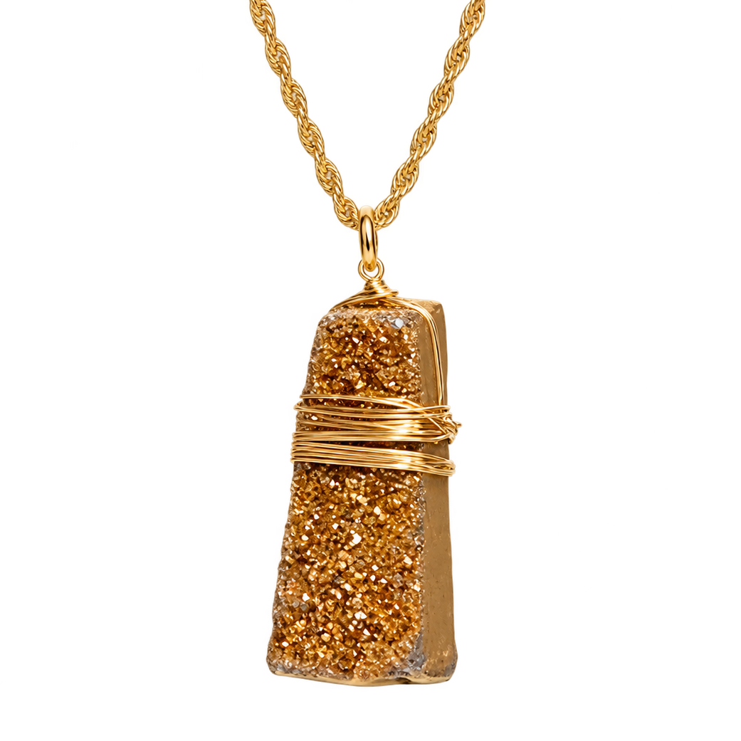 Desert Drusy Wire Wrapped Bar Necklace