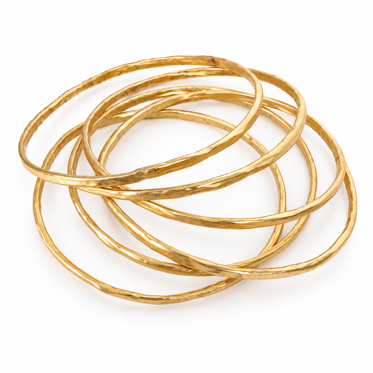 Set of 7 Handmade Organic Hammered Bangle - Matte