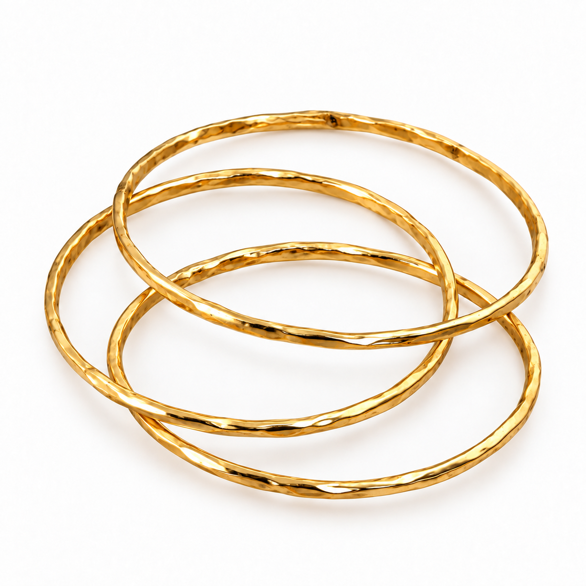 Set of 3 Handmade Organic Hammered Bangle - Shiny