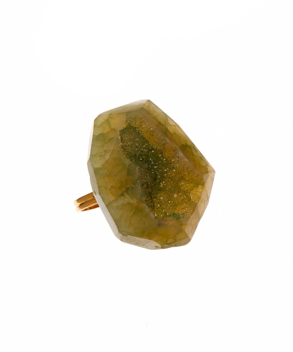 Olive Organic Agate Drusy Ring