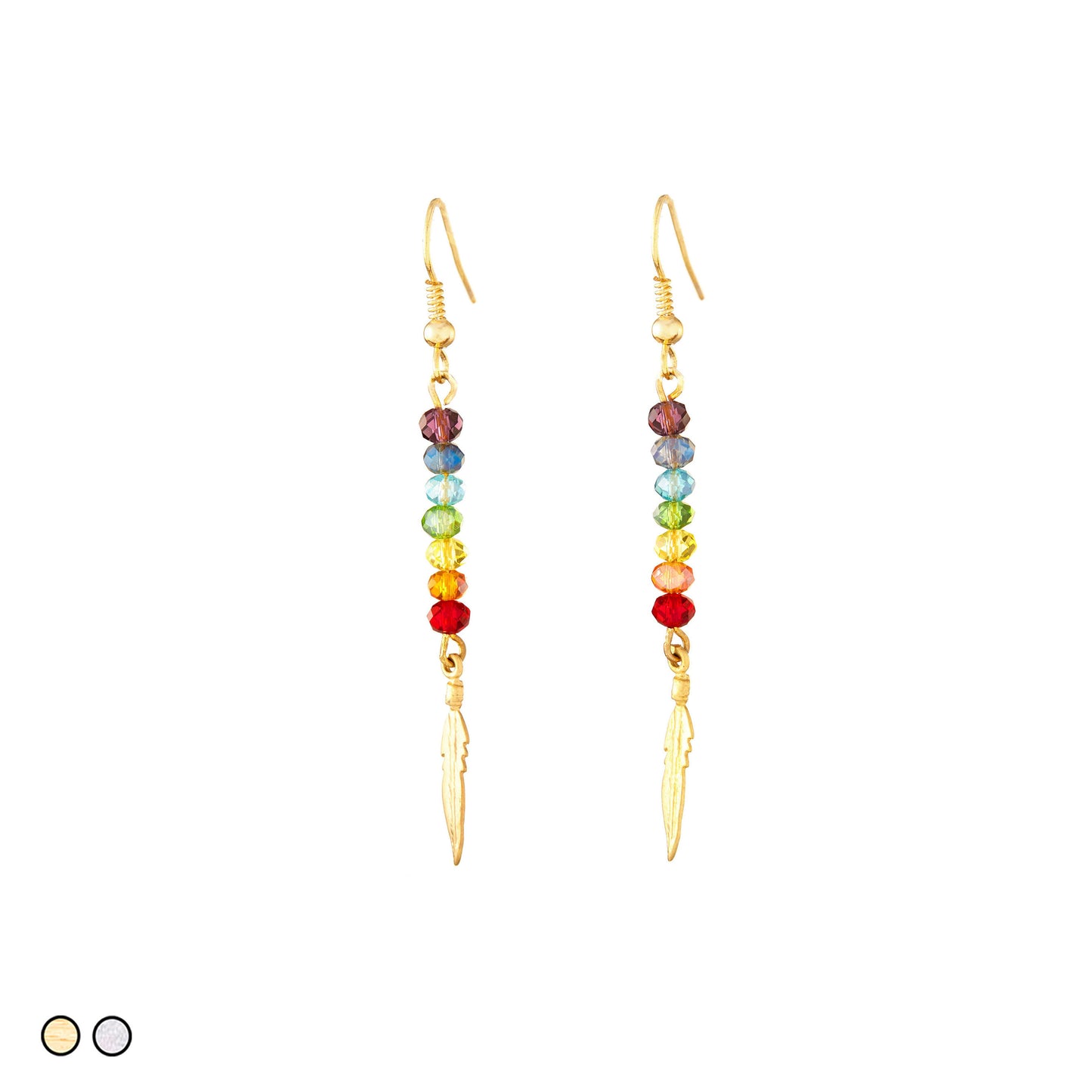 Chakras Crystals with Feather Earring (Gold and Silver)