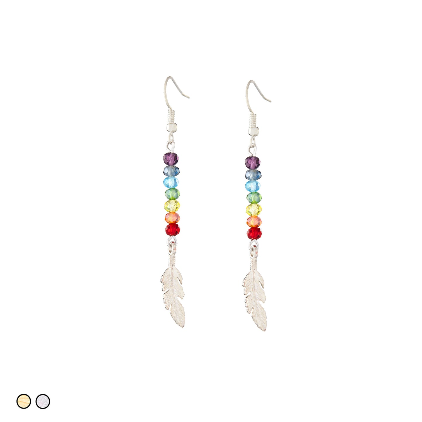 Chakras Crystals with Feather Earring (Gold and Silver)