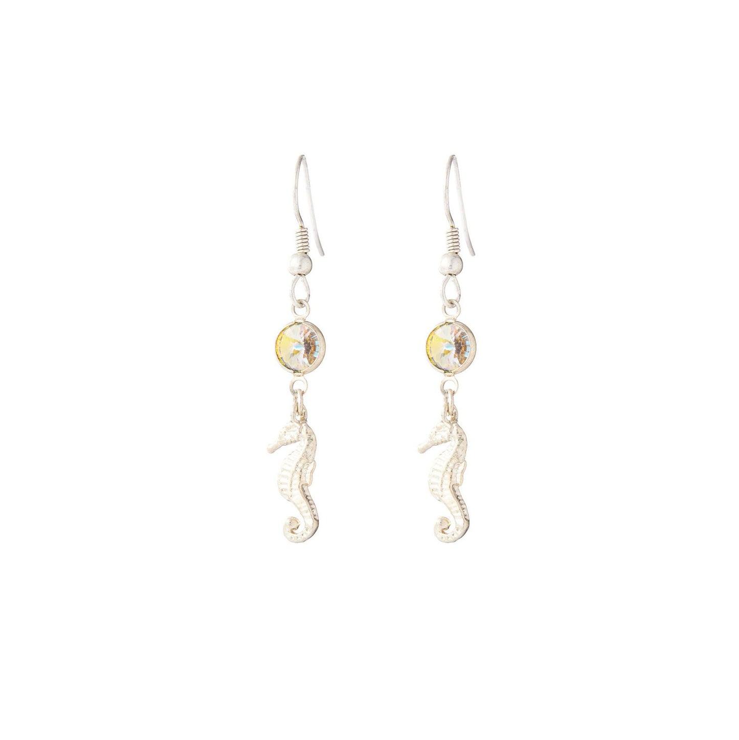 Silver Seahorse and Gem Earring