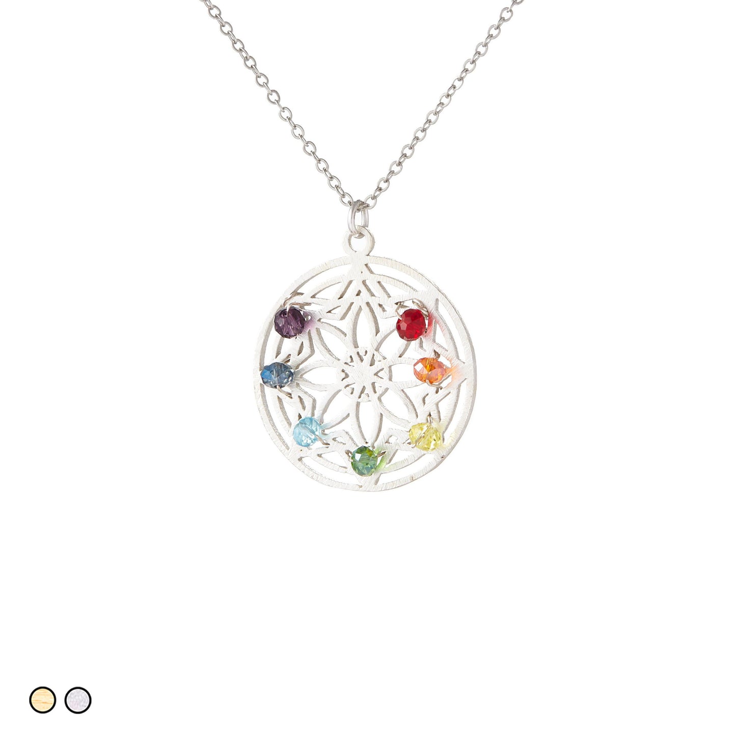 Mandala with Chakra Rainbow Stones (Gold and Silver)
