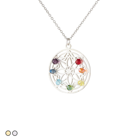 Mandala with Chakra Rainbow Stones (Gold and Silver)