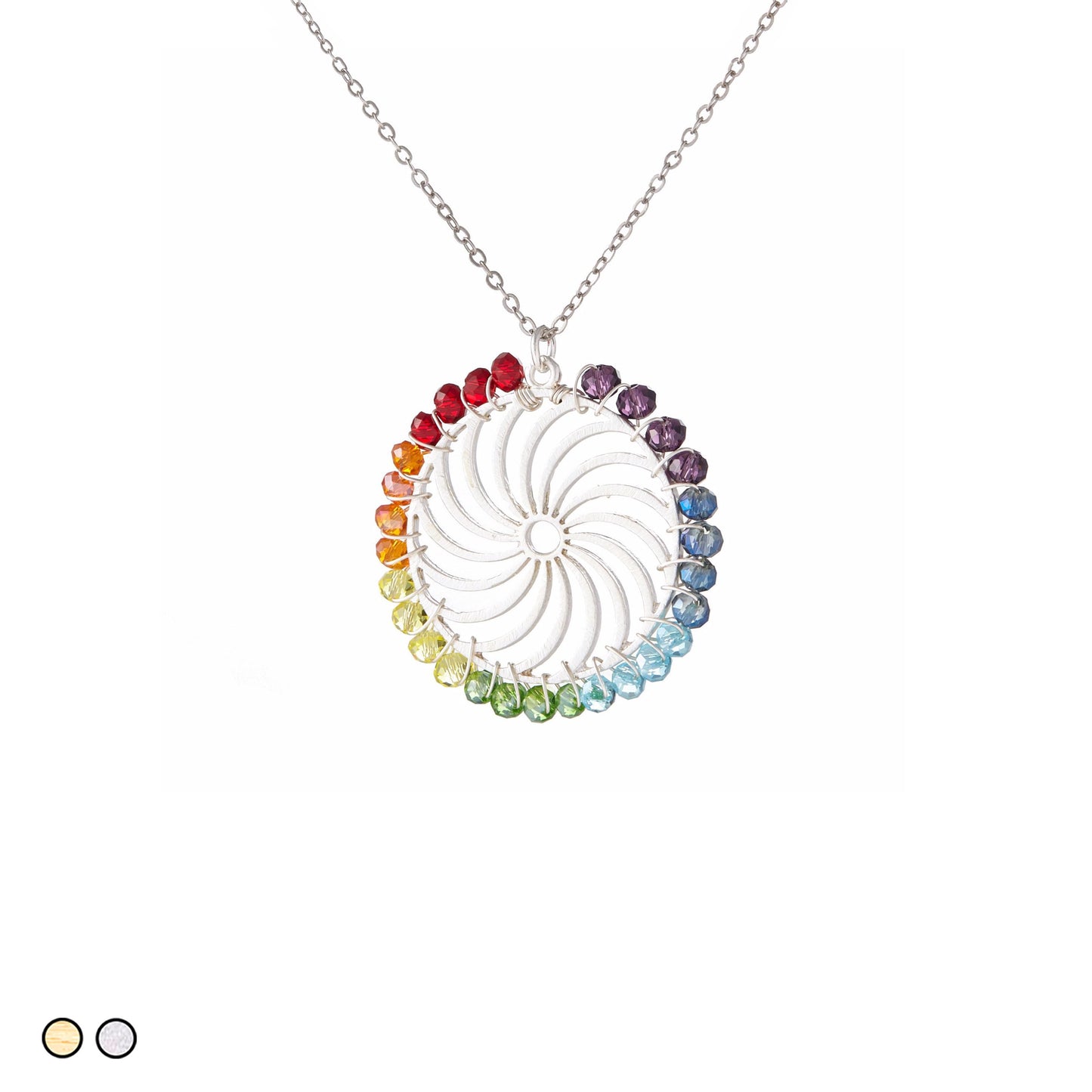 Chakra Spiral with Rainbow Stones (Gold and Silver)