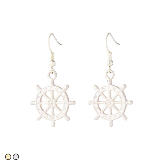 Ship Wheel Drop Earring (Gold and Silver)