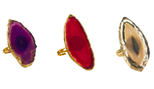 Amethyst Gilded Edge Brazilian Agate Ring (Adjustable)