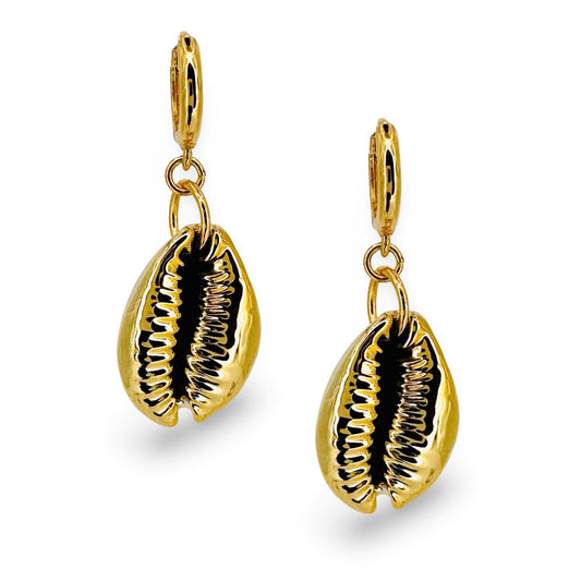 Glossy Cowrie Huggie Earrings