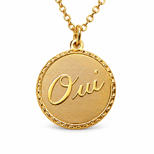 Oui Vintage Coin Necklace — approved Hearts collection luxury white background product photo
