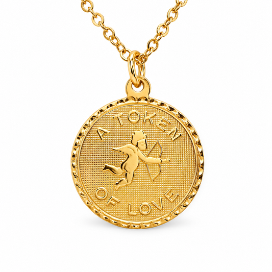 Token of Love Vintage Coin Necklace — approved Hearts collection luxury white background product photo