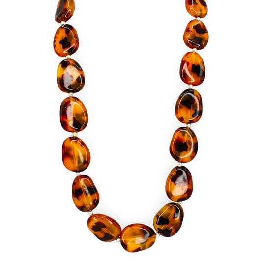 Animal Print Lucite Flat Pebble Necklace
