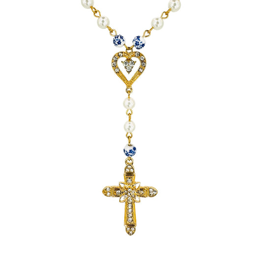 Pave Cross Chinoiserie Y Necklace