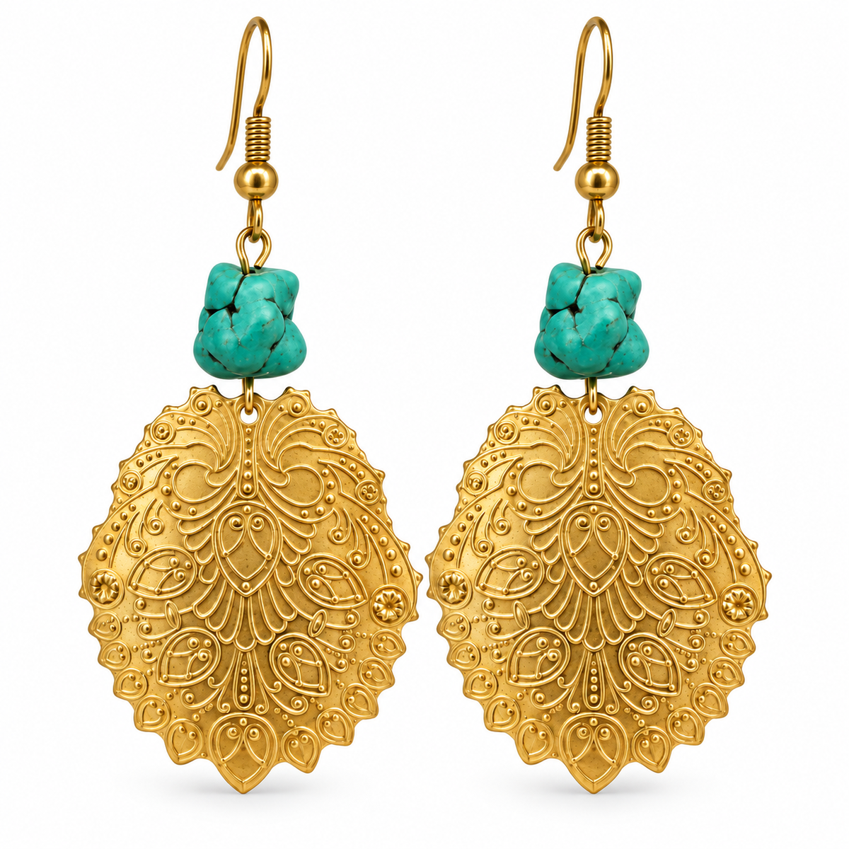 Turquoise Nugget Art Deco Earrings