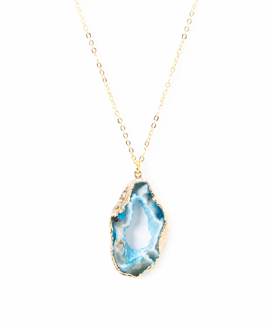 Gilded Aquamarine Brazilian Open Agate Drusy Necklace