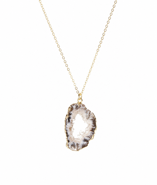 Gilded Black Brazilian Open Agate Drusy Necklace