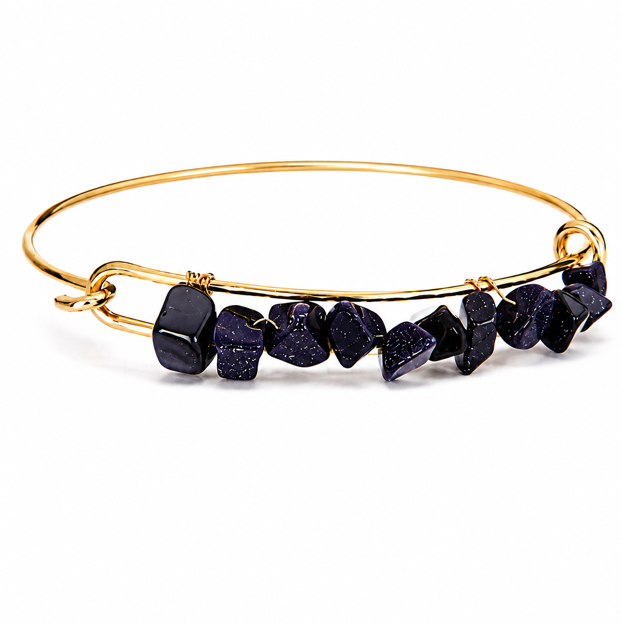 Blue Goldstone Semiprecious Chips Bangle - 15446BG
