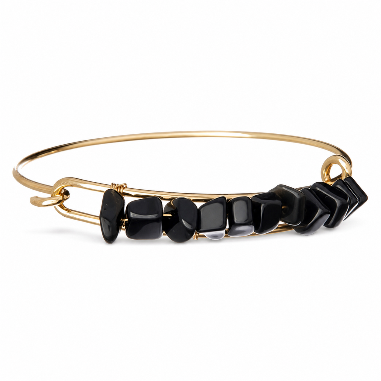 Black Onyx Semiprecious Chips Bangle - 15446BO
