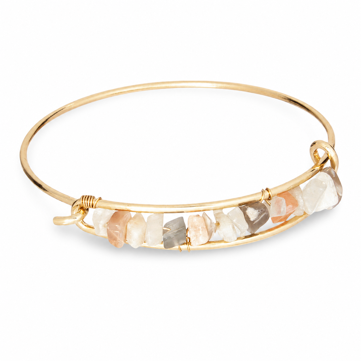 Natural Moonstone Semiprecious Chips Bangle - 15446NM