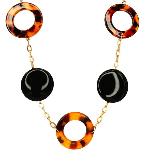 Animal Print O & Lucite Disc Necklace