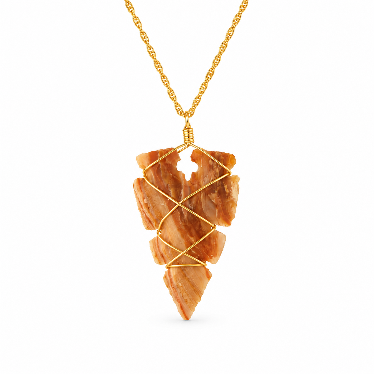 Organic Carved Criss Cross Jasper Arrowhead Necklace — approved Western Default Title shiny gold product photo — 16383
