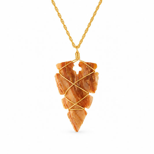 Organic Carved Criss Cross Jasper Arrowhead Necklace — approved Western Default Title shiny gold product photo — 16383