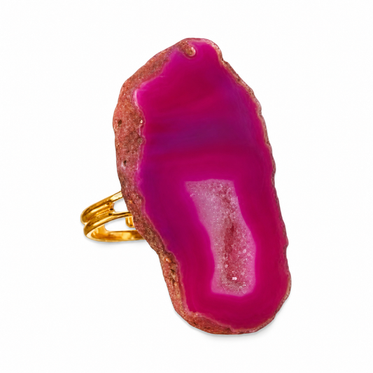 Small Organic Open Drusy Fuchsia Agate Ring - 17051FU